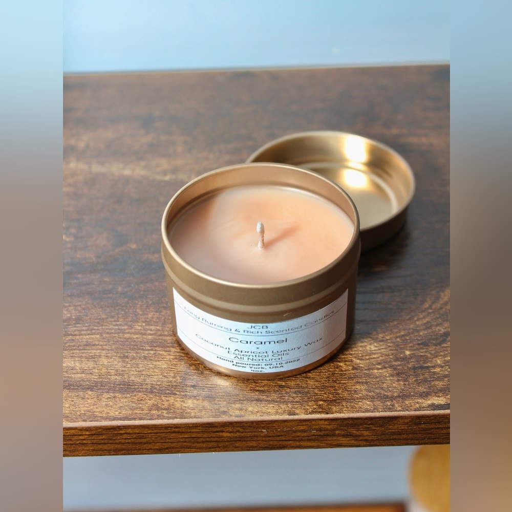 Caramel Scented Coconut & Apricot Luxury Wax Creamy Candle Essential Oils 4oz